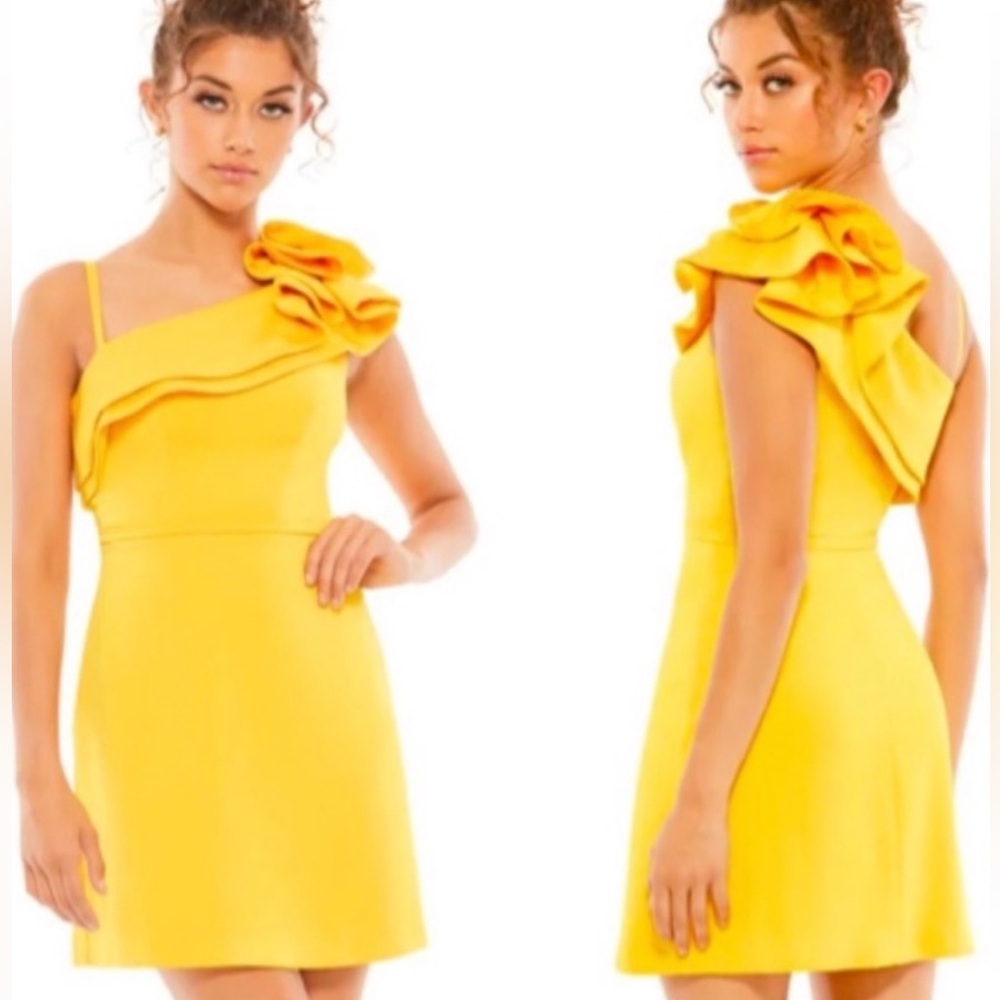 Mac Duggar Leena 55286 One Shoulder Ruffle Mini Dress Size 12